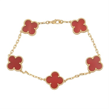 Van Cleef & Arpels Vintage Alhambra Bracelet 18KYG Gold Carnelian Red Used Women