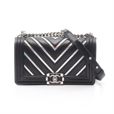 CHANEL Boy Chanel V Stitch Chain Shoulder Handbag A67086 leather Black SHW Used
