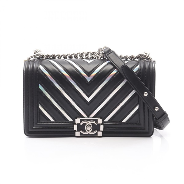 CHANEL Boy Chanel V Stitch Chain Shoulder Handbag A67086 leather Black SHW Used