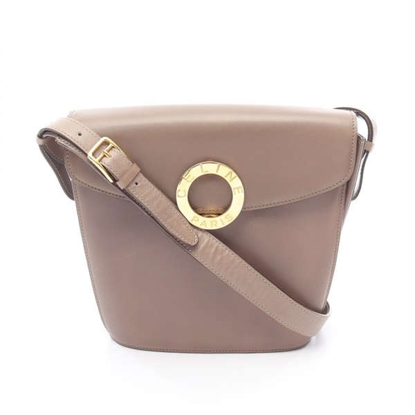 CELINE Circle logo Crossbody Shoulder Bag leather Gray Used Women GHW