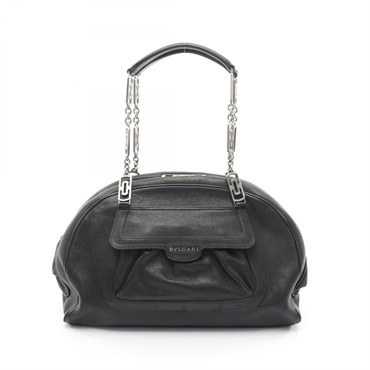 BVLGARI Parentesi Bowling Chain Shoulder Bag leather Black Used Women SHW