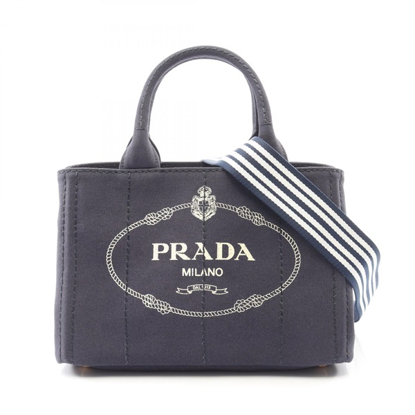 PRADA CANAPA 2WAY Shoulder Crossbody Tote Handbag 1BG439 canvas Navy Used Women