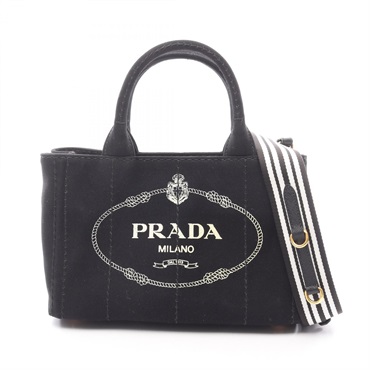 PRADA CANAPA 2WAY Shoulder Crossbody Tote Handbag 1BG439 canvas Black Used Women