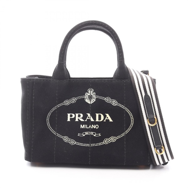 PRADA CANAPA 2WAY Shoulder Crossbody Tote Handbag 1BG439 canvas Black Used Women