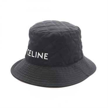 CELINE Logo Nylon twill quilted bucket hat Nylon Black #L Used mens