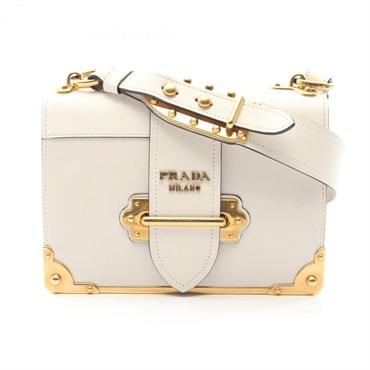 PRADA Kaye Shoulder Crossbody Bag 1BD045 Saffiano leather White GHW Used Women