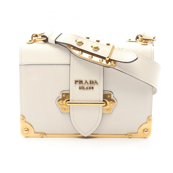 PRADA Kaye Shoulder Crossbody Bag 1BD045 Saffiano leather White GHW Used Women