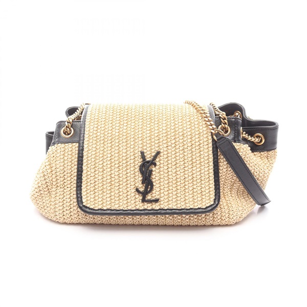 SAINT LAURENT PARIS Nolita chain Shoulder Bag 607465 leather Raffia Beige black