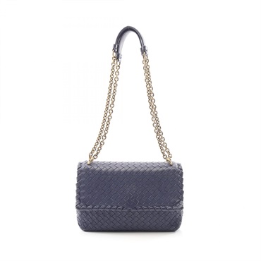 BOTTEGA VENETA Small Olympia chain Shoulder Intrecciato Bag 386498 leather navy