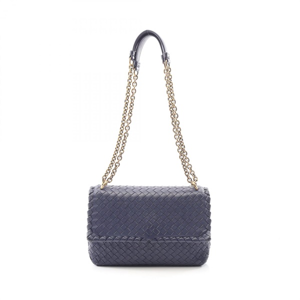 BOTTEGA VENETA Small Olympia chain Shoulder Intrecciato Bag 386498 leather navy