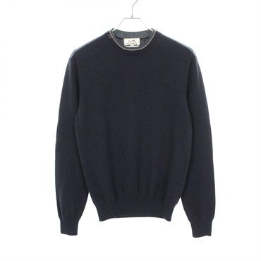 HERMES Knitwear Sweater cashmere Navy Gray Green Used mens size XS