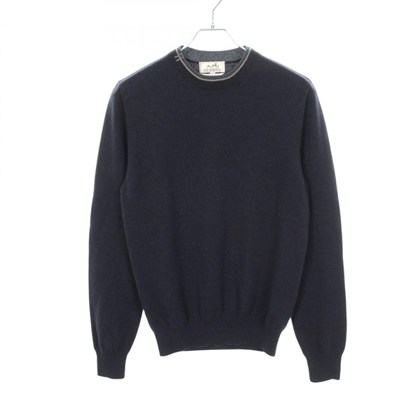 HERMES Knitwear Sweater cashmere Navy Gray Green Used mens size XS