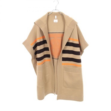 BURBERRY TB logo hooded knit poncho 8018233 wool Beige Brown Orange Used Women