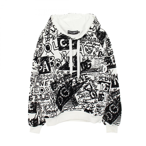 DOLCE & GABBANA FLOCKED GRAFFITI PRINT Hoodie cotton White Black #XS Used mens