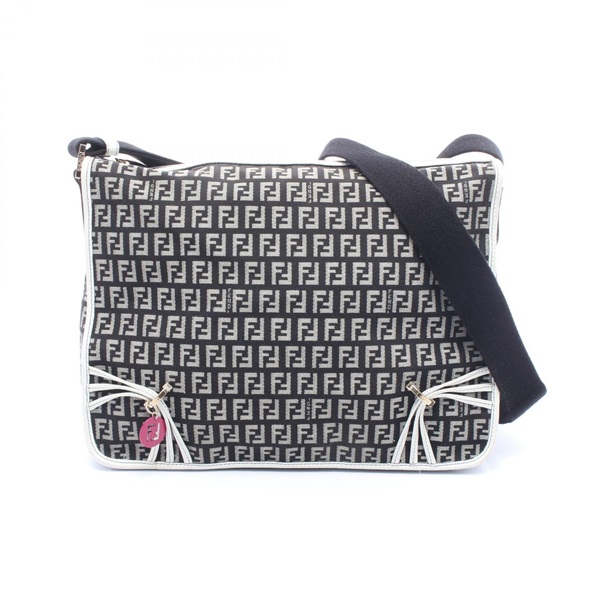 FENDI Zucchino Shoulder Bag canvas leather Black Gray White Used Women