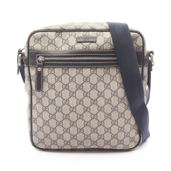 GUCCI GG Supreme Shoulder Crossbody Bag 201448 canvas leather Beige Navy Used