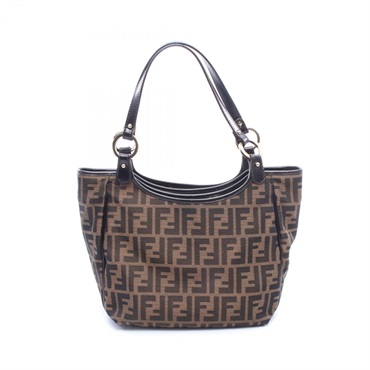 FENDI Zucca Shoulder Bag canvas leather Brown Used Women