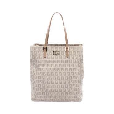 FENDI Zucchino Tote Bag canvas leather Beige Brown Used Women