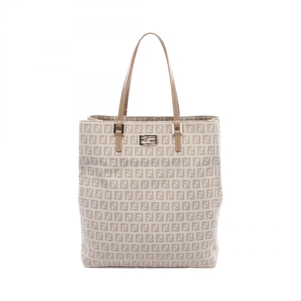FENDI Zucchino Tote Bag canvas leather Beige Brown Used Women