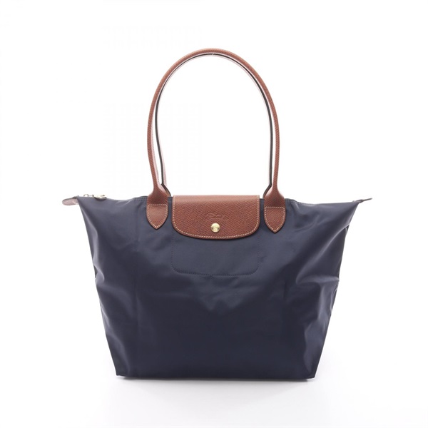 Longchamp Le Pliage Original L Shoulder Tote Bag canvas leather Navy Brown NEW
