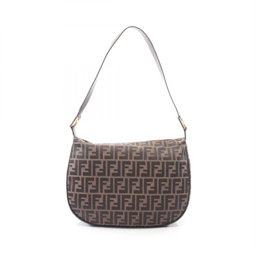 FENDI Zucca Shoulder Handbag Nylon leather Brown Used Women FF