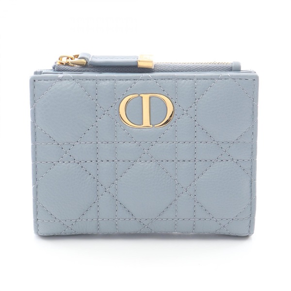 Dior Caro Dahila Canage Bi-fold wallet leather Blue Used Women CD GHW