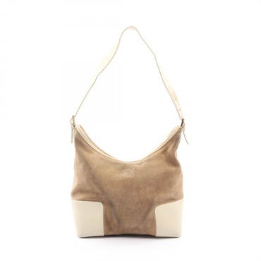 LOEWE anagram Shoulder Bag Suede leather Beige Used Women