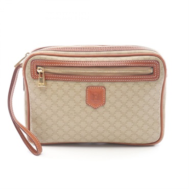CELINE Macadam Business Clutch bag PVC coated canvas leather Beige Brown Used