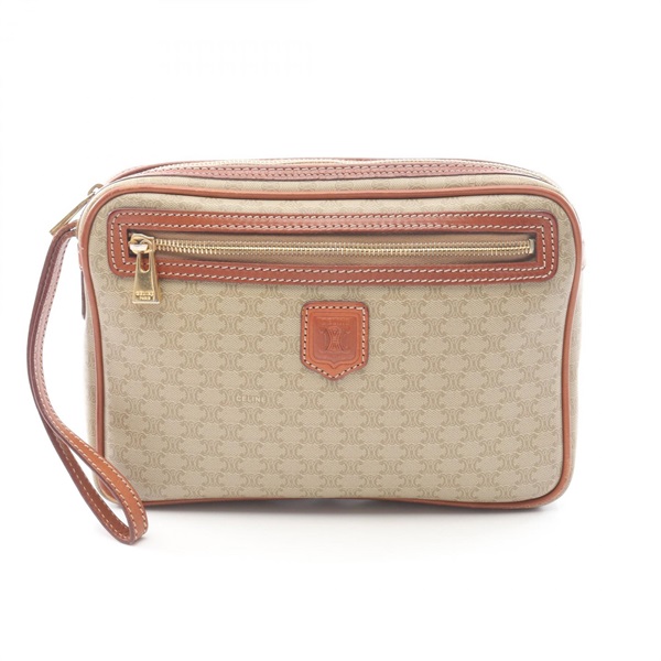 CELINE Macadam Business Clutch bag PVC coated canvas leather Beige Brown Used