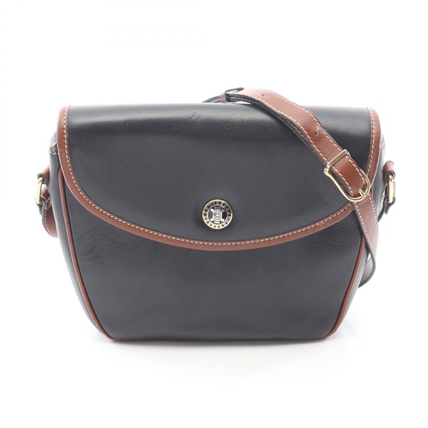 CELINE Shoulder Crossbody Bag leather Black Brown Used Women
