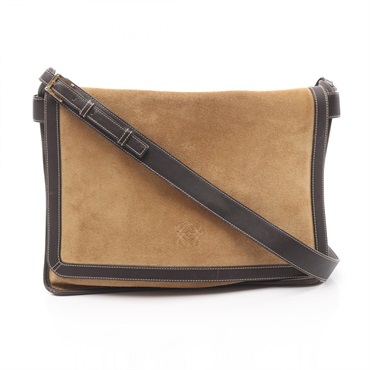 LOEWE anagram Shoulder crossbody Bag Suede leather Beige Brown Used Women
