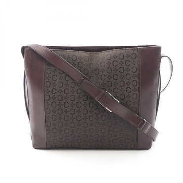CELINE C Macadam Zipperd Shoulder Bag canvas leather Brown Used Women