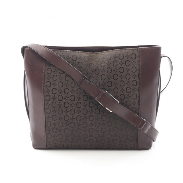 CELINE C Macadam Zipperd Shoulder Bag canvas leather Brown Used Women