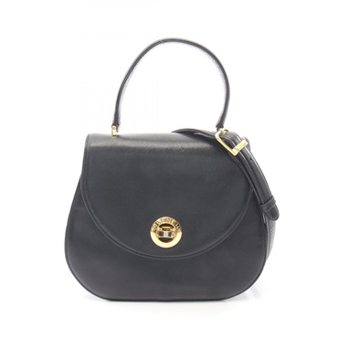 GIVENCHY Turn lock Shoulder Handbag leather Black Used Women GHW