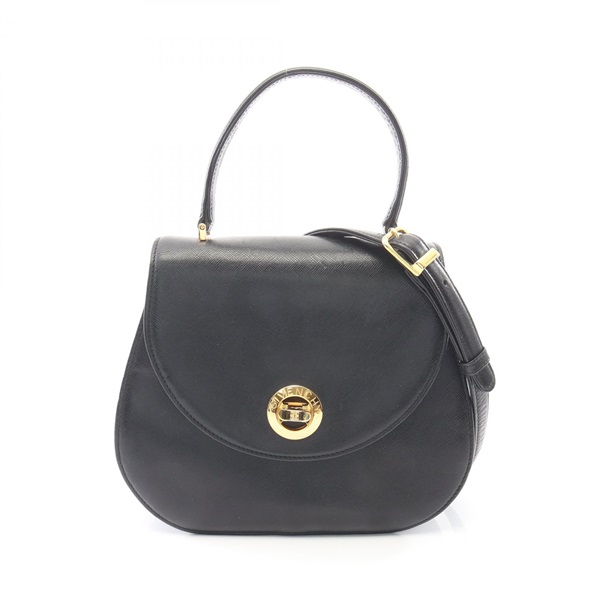GIVENCHY Turn lock Shoulder Handbag leather Black Used Women GHW