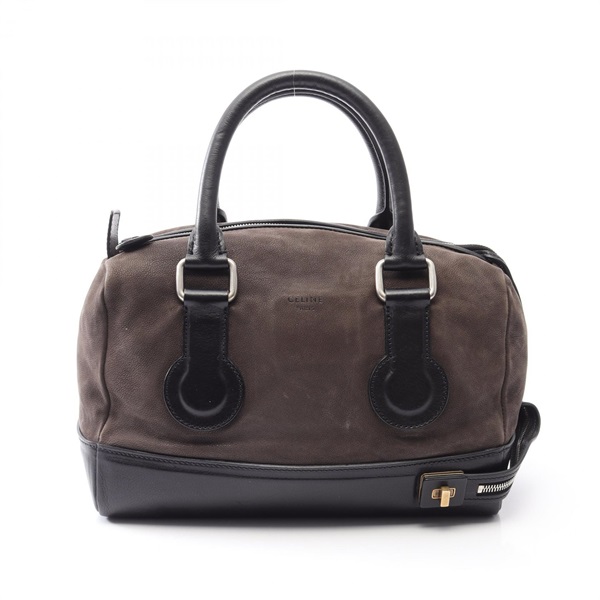 CELINE Mini Duffel Handbag leather leather Brown Black SHW Used Women