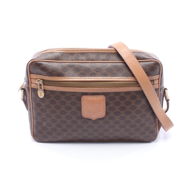 CELINE Macadam Shoulder Crossbody Bag PVC coated canvas leather Brown Used Women