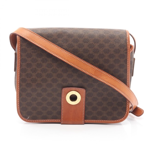 CELINE Macadam Circle Logo Shoulder Crossbody Bag canvas leather Brown Used