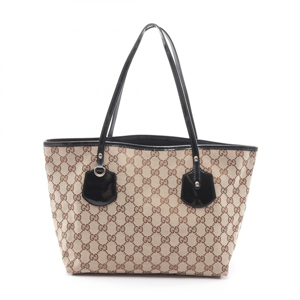GUCCI GG canvas Shoulder Tote Bag 211976 canvas Patent leather Beige Black Used