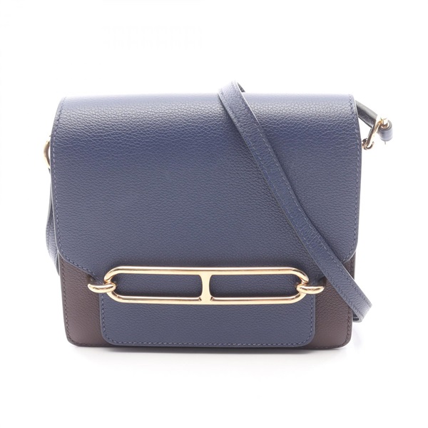 HERMES Roulis Mini Shoulder crossbody Bag Z Evercolor leather Blue saphir GHW
