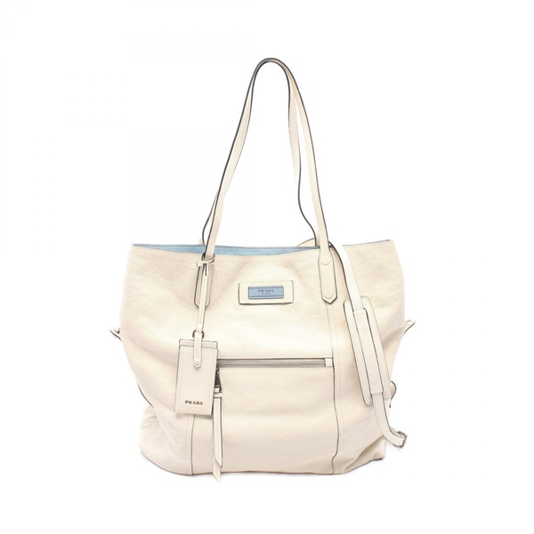PRADA GLACE'CALF 2WAY Shoulder Tote Handbag 1BG182 leather Beige Used Women