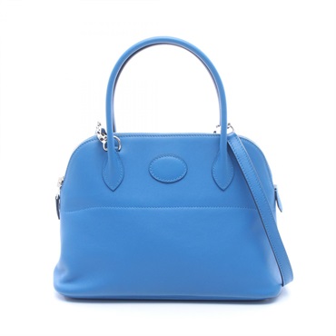 HERMES Bolide 27 Shoulder Handbag Swift leather Blue Zanzibar SHW Used C