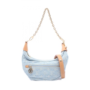 LOUIS VUITTON Loop Shoulder Bag M24846 Monogram denim Leather Blue Used Women LV