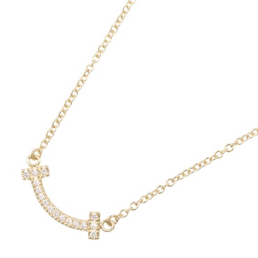 TIFFANY＆CO T Smile Mini Diamond Necklace Pendant 18KYG Yellow Gold Used Women