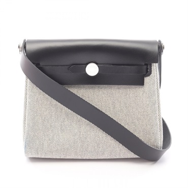 HERMES Herbag Zip Mini Shoulder crossbody Bag K Toile H Hunter Black Ecru SHW