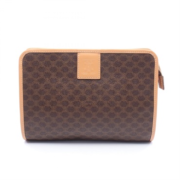 CELINE Macadam Business Clutch Bag PVC coated canvas leather Brown Used Women