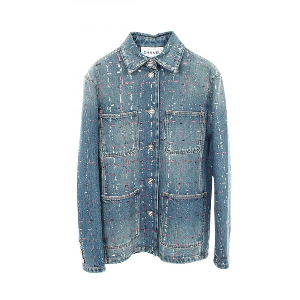 CHANEL COCO Mark Button Denim Jacket #38 P75259V66855 cotton Blue Sequin Women