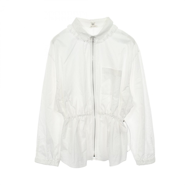 HERMES Zip-up frill Shirt Blouse #42 4H0638DV cotton White White Used Women