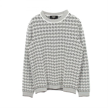 FENDI FF pattern crew neck knitwear sweater #46 Rayon White Black Used Women