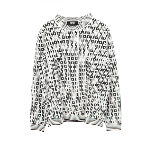 FENDI FF pattern crew neck knitwear sweater #46 Rayon White Black Used Women